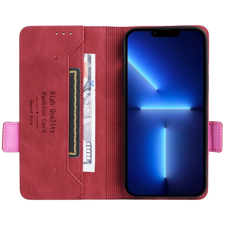 Hardware Design Phone Case for iPhone 14 Pro Max 6.7 inch, PU Leather Well Protection Flip Case Anti-drop Wallet Stand Shell - Rose