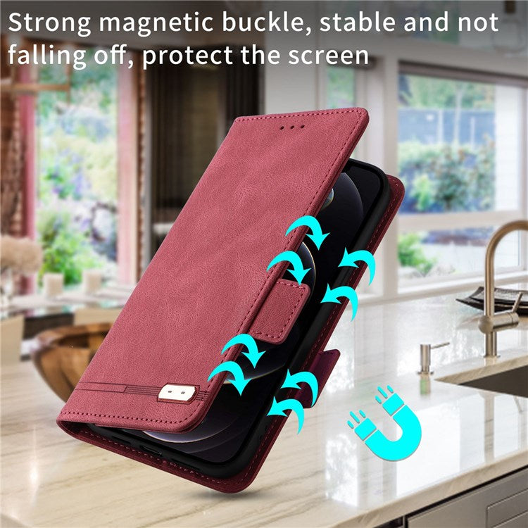 Hardware Design Phone Case for iPhone 14 Pro Max 6.7 inch, PU Leather Well Protection Flip Case Anti-drop Wallet Stand Shell - Rose