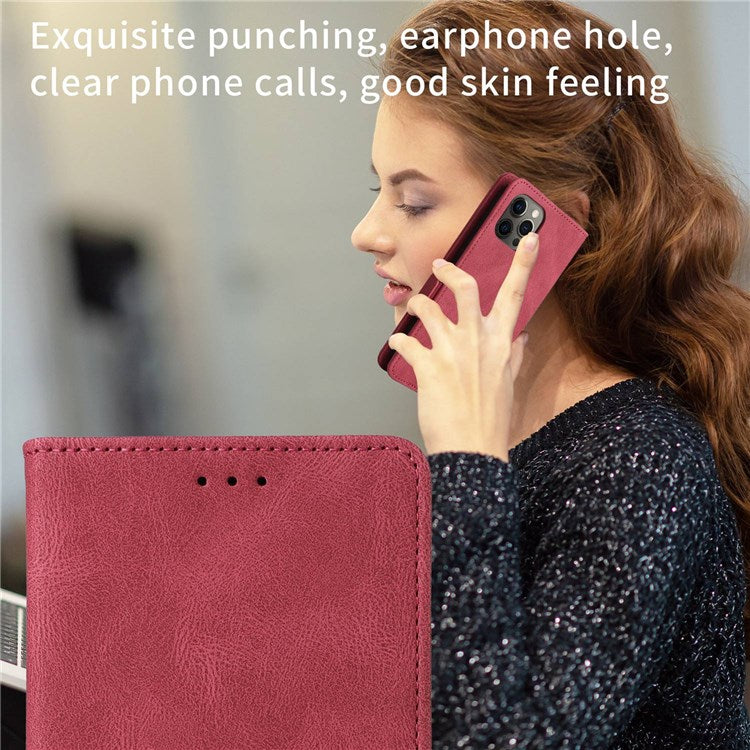 Hardware Design Phone Case for iPhone 14 Pro Max 6.7 inch, PU Leather Well Protection Flip Case Anti-drop Wallet Stand Shell - Rose