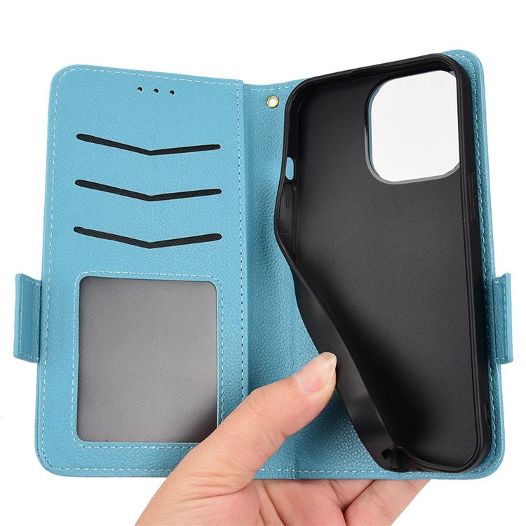 For iPhone 14 Plus 6.7 inch Shockproof Phone Case Full Covering Litchi Texture Flip Cover Stand Wallet Style Leather Shell - Red