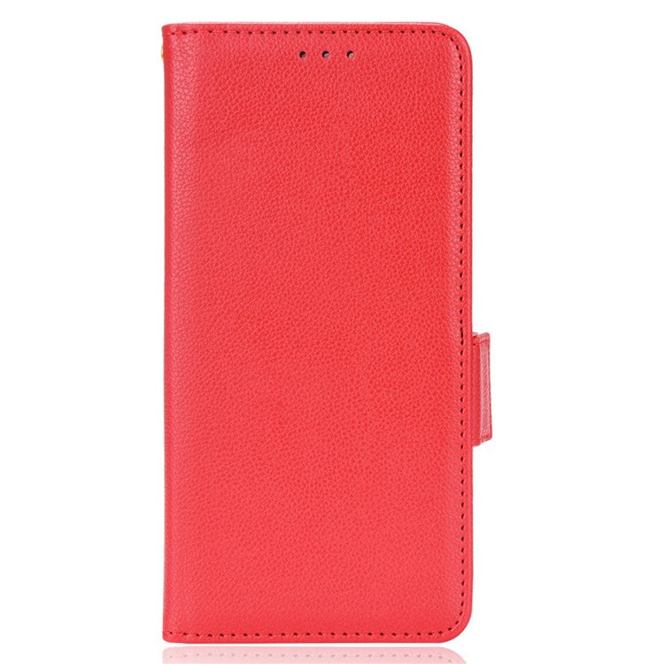 For iPhone 14 Plus 6.7 inch Shockproof Phone Case Full Covering Litchi Texture Flip Cover Stand Wallet Style Leather Shell - Red
