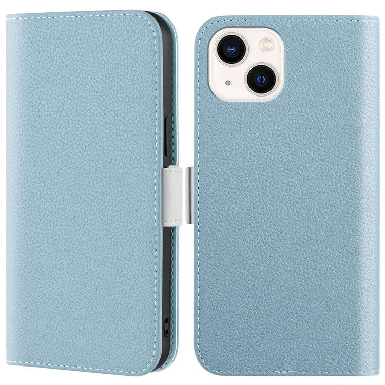 Phone Case for iPhone 14 Plus 6.7 inch, Litchi Texture Anti-fingerprint Candy Color Leather Anti-drop Magnetic Stand Shell with Wallet - Blue