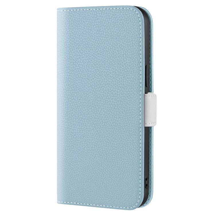 Phone Case for iPhone 14 Plus 6.7 inch, Litchi Texture Anti-fingerprint Candy Color Leather Anti-drop Magnetic Stand Shell with Wallet - Blue