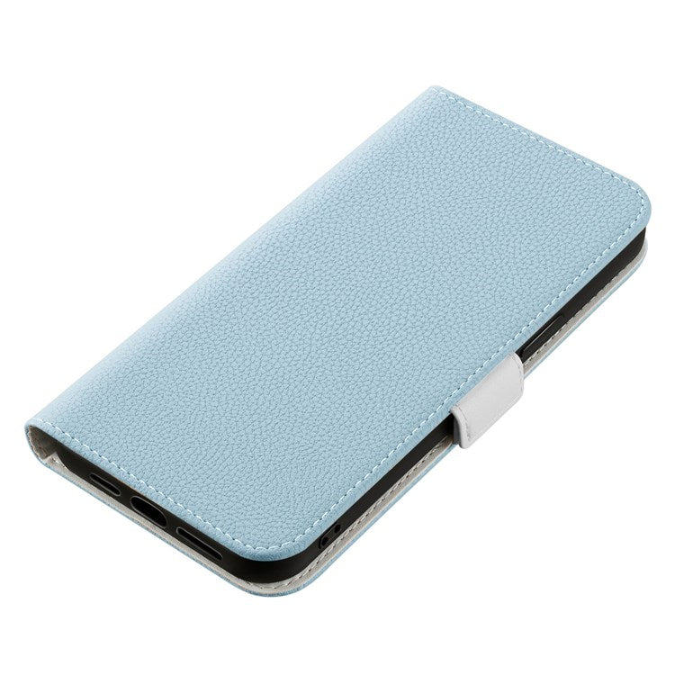 Phone Case for iPhone 14 Plus 6.7 inch, Litchi Texture Anti-fingerprint Candy Color Leather Anti-drop Magnetic Stand Shell with Wallet - Blue