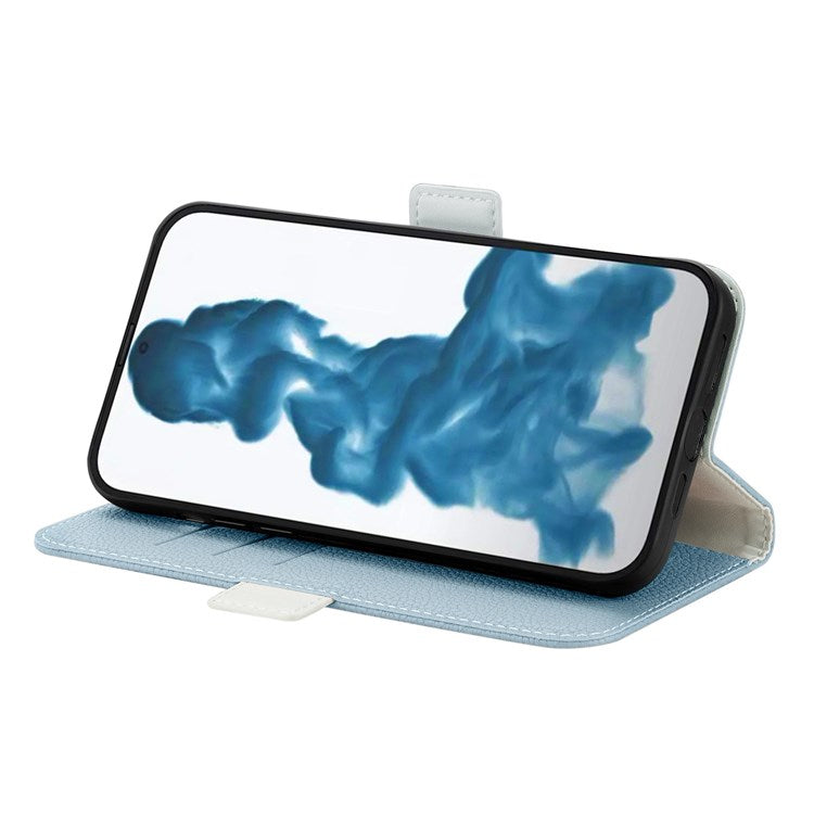 Phone Case for iPhone 14 Plus 6.7 inch, Litchi Texture Anti-fingerprint Candy Color Leather Anti-drop Magnetic Stand Shell with Wallet - Blue