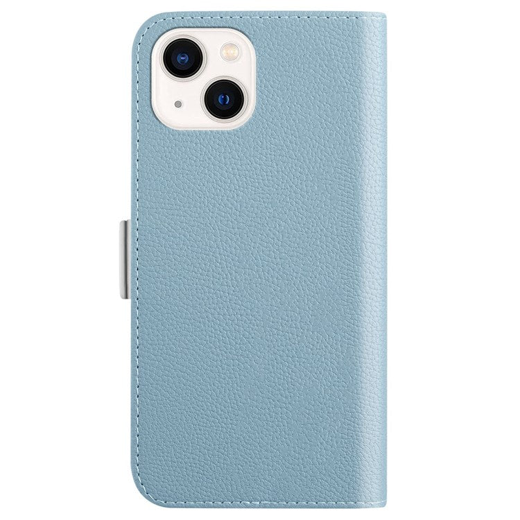 Phone Case for iPhone 14 Plus 6.7 inch, Litchi Texture Anti-fingerprint Candy Color Leather Anti-drop Magnetic Stand Shell with Wallet - Blue