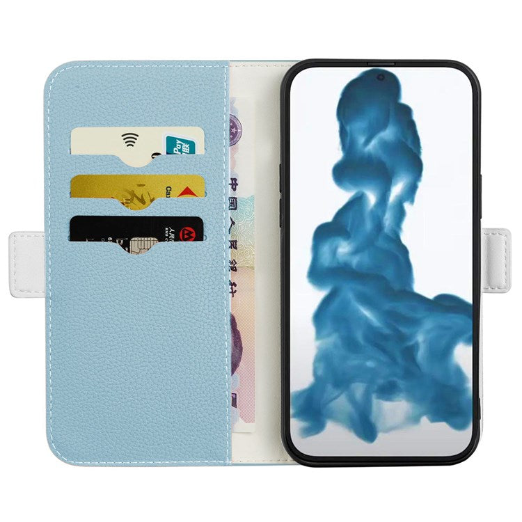 Phone Case for iPhone 14 Plus 6.7 inch, Litchi Texture Anti-fingerprint Candy Color Leather Anti-drop Magnetic Stand Shell with Wallet - Blue