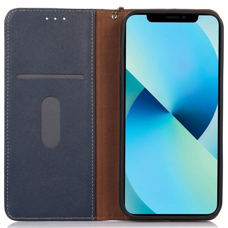 KHAZNEH Genuine Cowhide Leather Phone Case for iPhone 14 6.1 inch, Nappa Texture Stand Wallet Flip Folio Cover - Blue