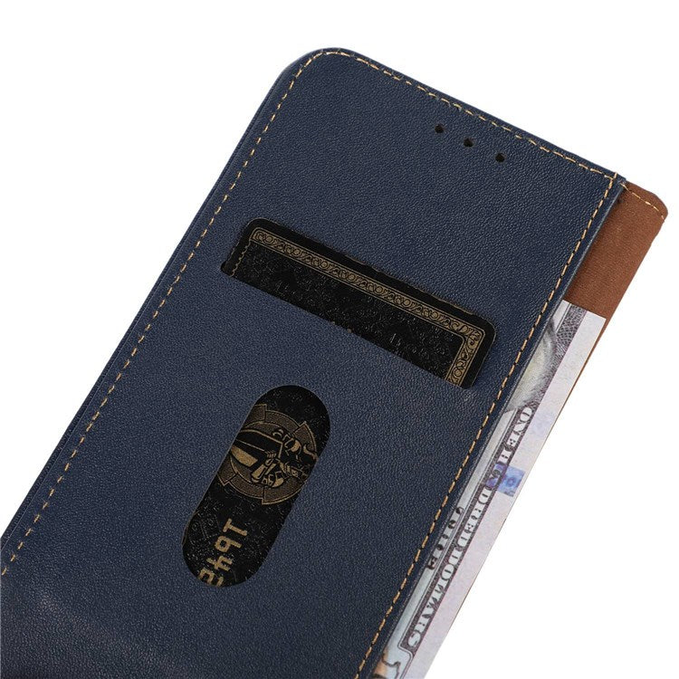 KHAZNEH Genuine Cowhide Leather Phone Case for iPhone 14 6.1 inch, Nappa Texture Stand Wallet Flip Folio Cover - Blue