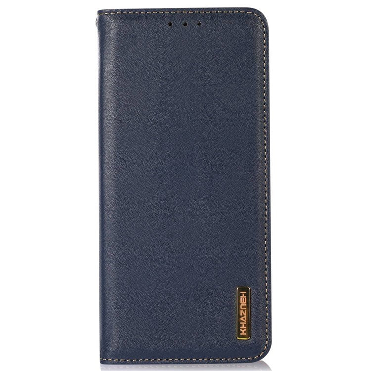 KHAZNEH Genuine Cowhide Leather Phone Case for iPhone 14 6.1 inch, Nappa Texture Stand Wallet Flip Folio Cover - Blue