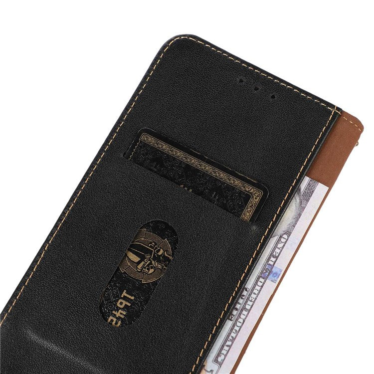 KHAZNEH Genuine Cowhide Leather Wallet Cover for iPhone 14 Pro 6.1 inch, Nappa Texture Auto Closure Magnetic Stand Phone Case - Black