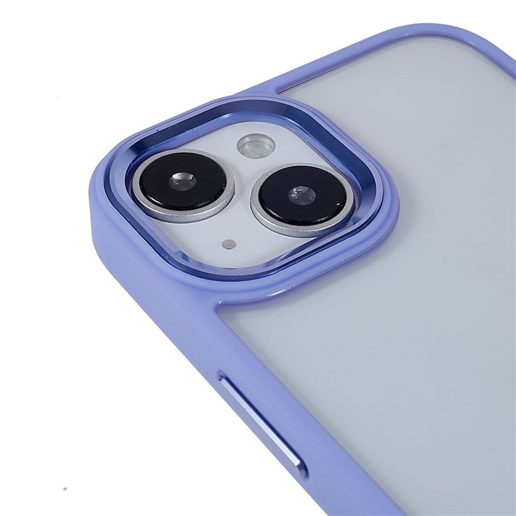 For iPhone 14 6.1 inch Shockproof PC + TPU Cover Metal Camera Lens Frame Metal Buttons Cell Phone Case - Purple