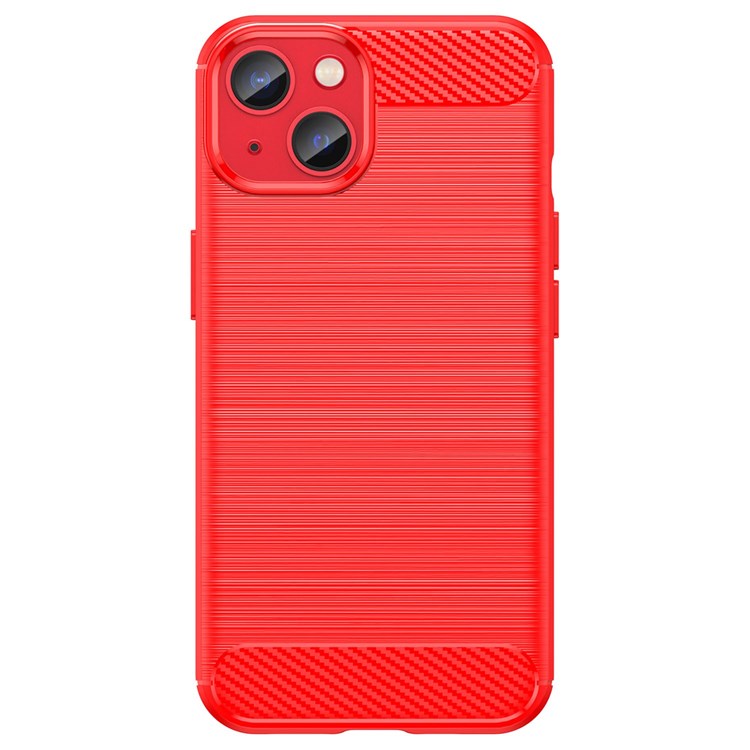 Protective Case for iPhone 14 6.1 inch Brushed Carbon Fiber Texture TPU Cover Anti-Drop Cell Phone Case - Red