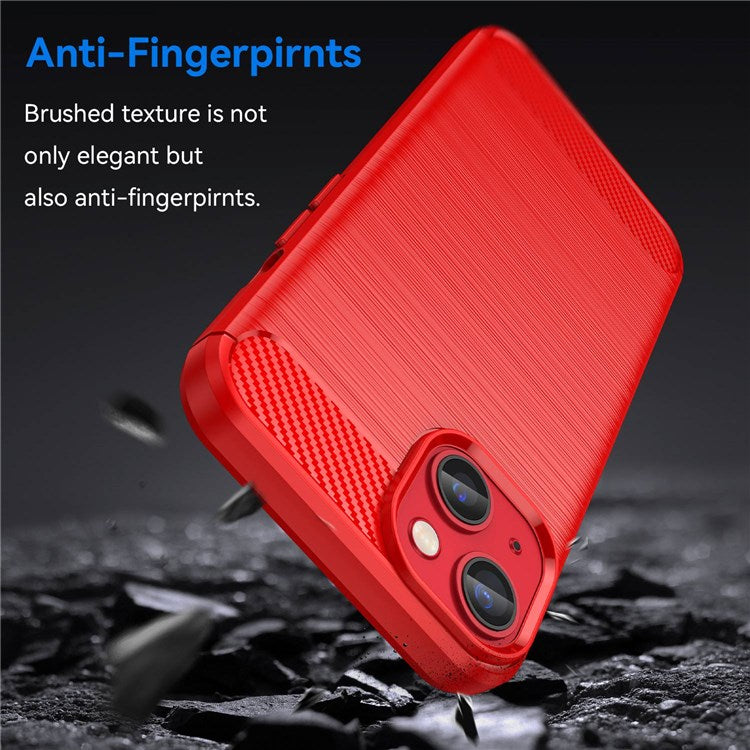 Protective Case for iPhone 14 6.1 inch Brushed Carbon Fiber Texture TPU Cover Anti-Drop Cell Phone Case - Red
