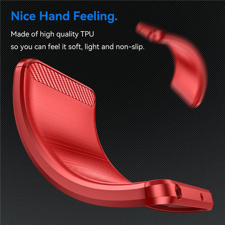 Protective Case for iPhone 14 6.1 inch Brushed Carbon Fiber Texture TPU Cover Anti-Drop Cell Phone Case - Red