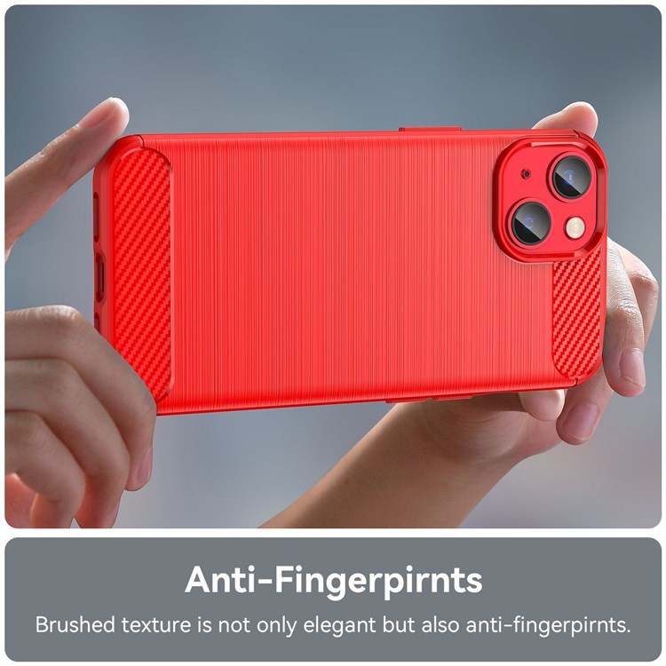 Protective Case for iPhone 14 6.1 inch Brushed Carbon Fiber Texture TPU Cover Anti-Drop Cell Phone Case - Red