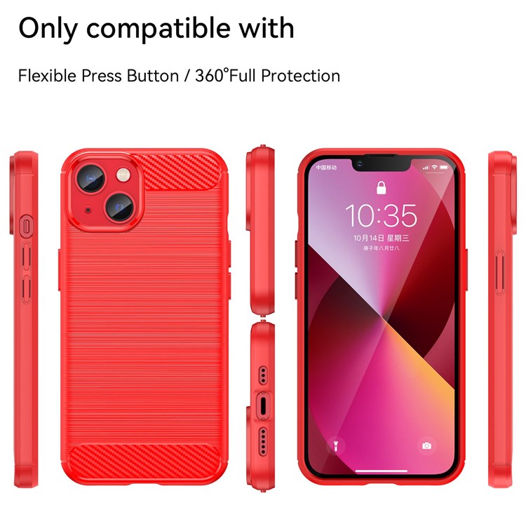Protective Case for iPhone 14 6.1 inch Brushed Carbon Fiber Texture TPU Cover Anti-Drop Cell Phone Case - Red