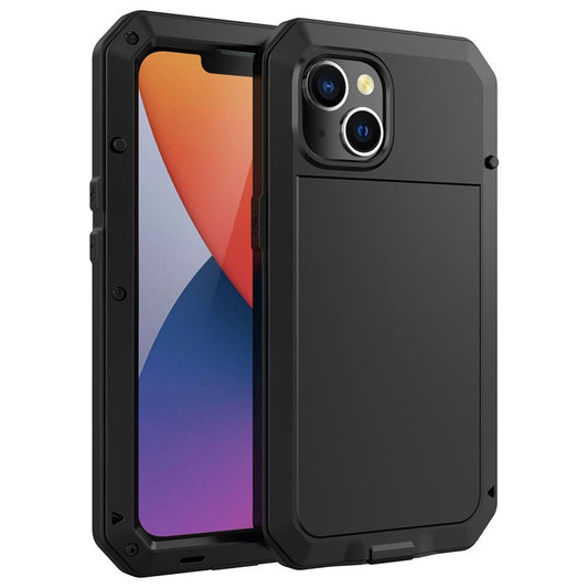 For iPhone 14 6.1 inch Shockproof Full Body Protection Phone Case Hybrid Cover with Tempered Glass Screen Protector - Black