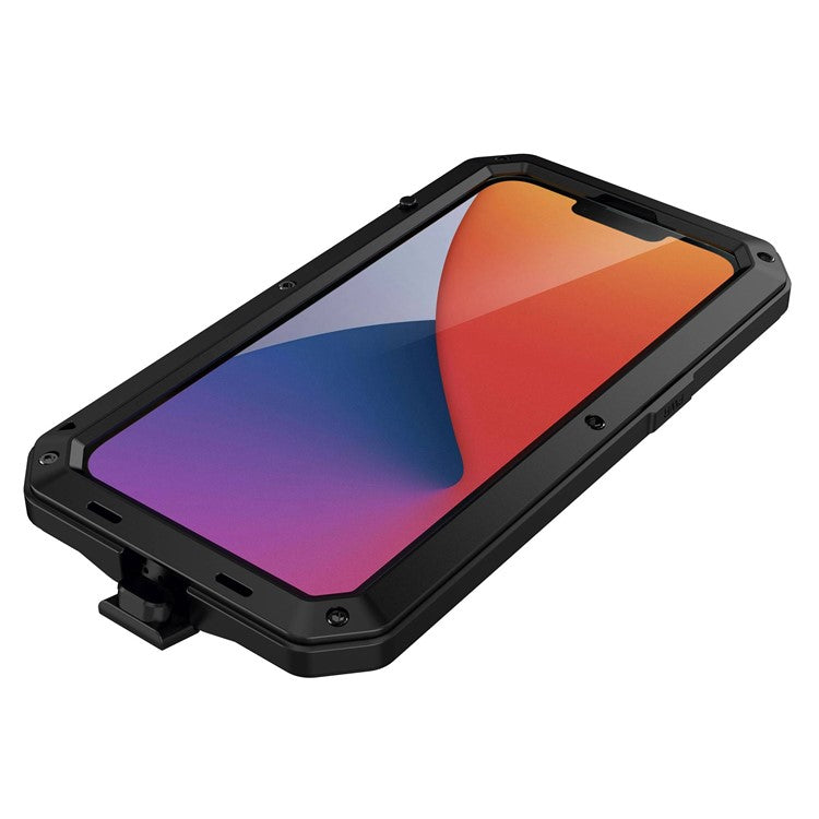 For iPhone 14 6.1 inch Shockproof Full Body Protection Phone Case Hybrid Cover with Tempered Glass Screen Protector - Black