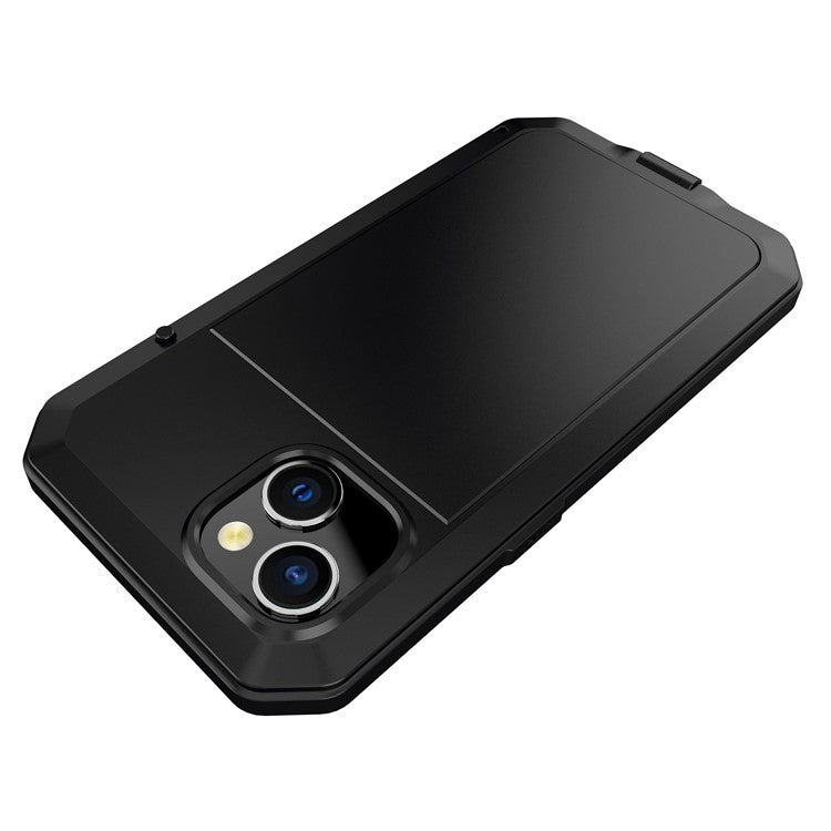 For iPhone 14 6.1 inch Shockproof Full Body Protection Phone Case Hybrid Cover with Tempered Glass Screen Protector - Black