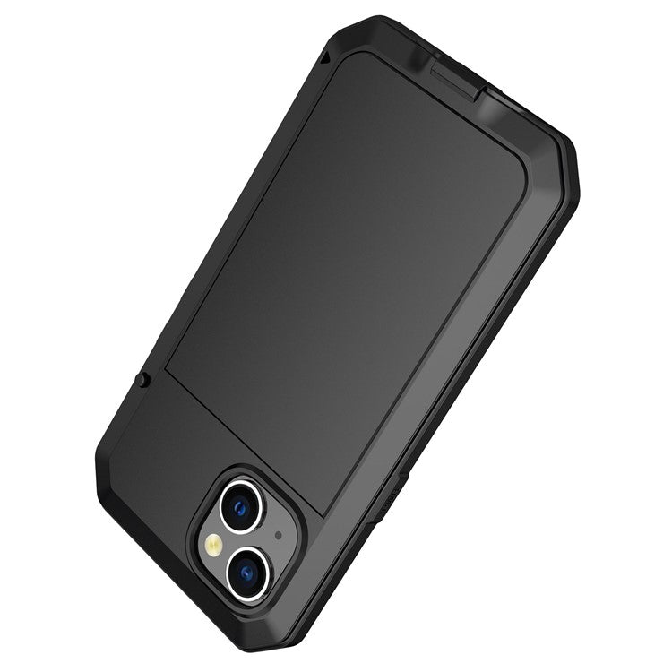 For iPhone 14 6.1 inch Shockproof Full Body Protection Phone Case Hybrid Cover with Tempered Glass Screen Protector - Black