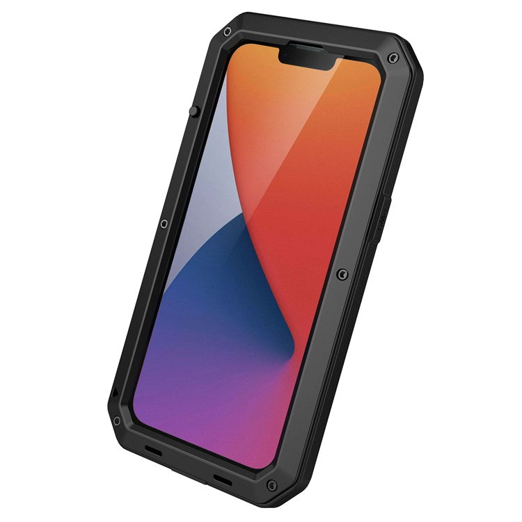 For iPhone 14 6.1 inch Shockproof Full Body Protection Phone Case Hybrid Cover with Tempered Glass Screen Protector - Black