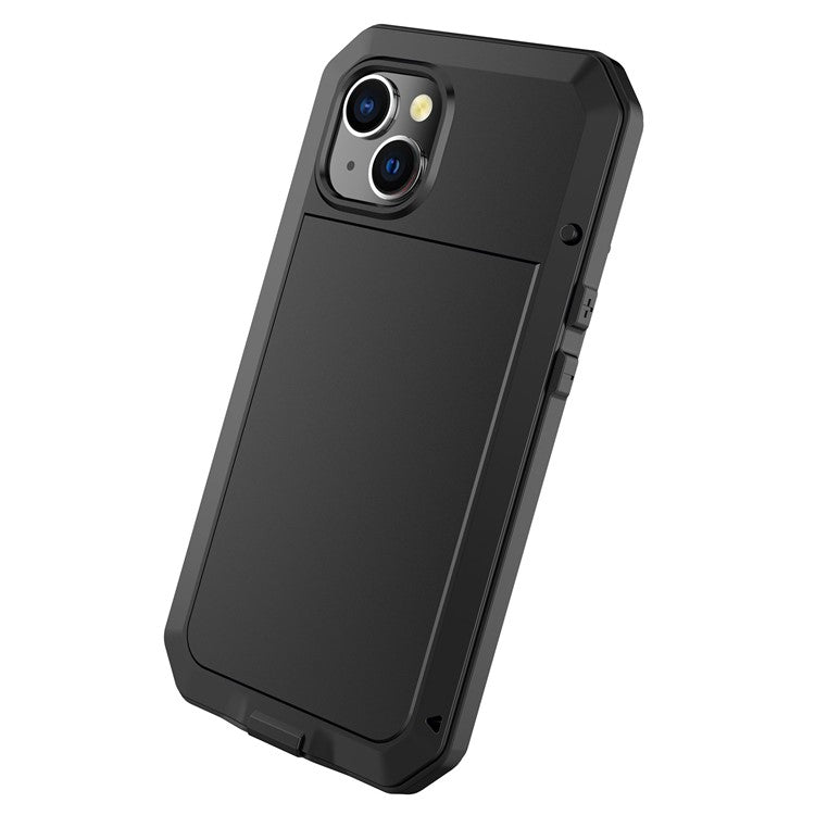 For iPhone 14 6.1 inch Shockproof Full Body Protection Phone Case Hybrid Cover with Tempered Glass Screen Protector - Black