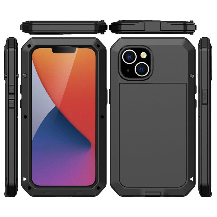 For iPhone 14 6.1 inch Shockproof Full Body Protection Phone Case Hybrid Cover with Tempered Glass Screen Protector - Black
