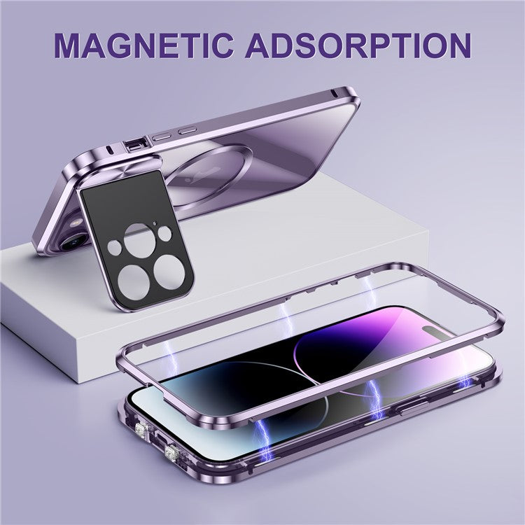 Kickstand Case for iPhone 14 Pro Tempered Glass+Aluminum Alloy+PC Phone Cover Compatible with MagSafe - Gold