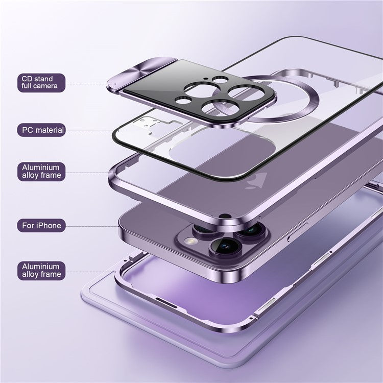 Kickstand Case for iPhone 14 Pro Tempered Glass+Aluminum Alloy+PC Phone Cover Compatible with MagSafe - Gold
