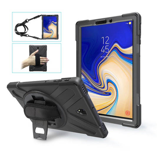 For Samsung Galaxy Tab S4 10.5 T830 T835 Case with Shoulder Strap [X-Shape] 360° Swivel Kickstand PC + TPU Cover - All Black