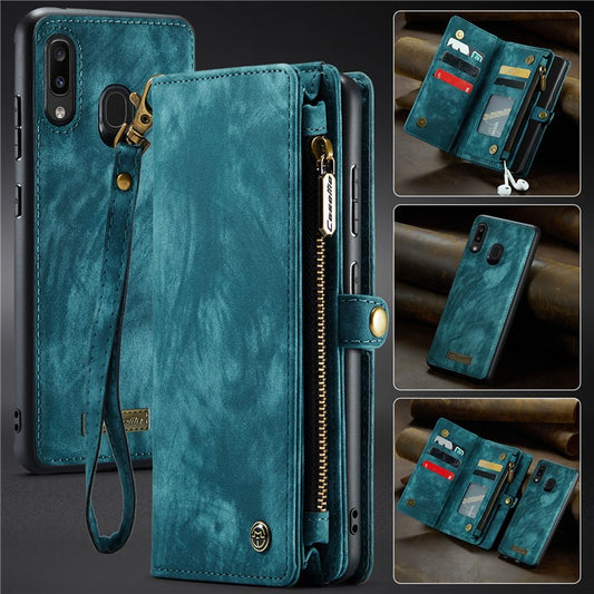 CASEME 008 Series for Samsung Galaxy A20 / 30 2-in-1 Multi-slot Wallet Vintage PU Leather Case - Blue