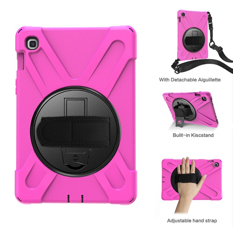 X-Shape 360 Degree Swivel PC + Silicone Combo Kickstand Shell with Shoulder Strap for Samsung Galaxy Tab S5e SM-T720 - Rose