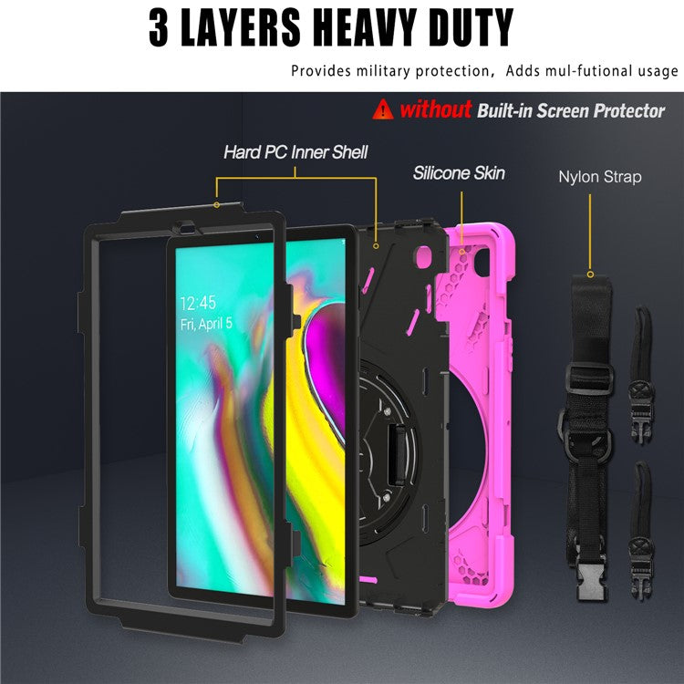 X-Shape 360 Degree Swivel PC + Silicone Combo Kickstand Shell with Shoulder Strap for Samsung Galaxy Tab S5e SM-T720 - Rose