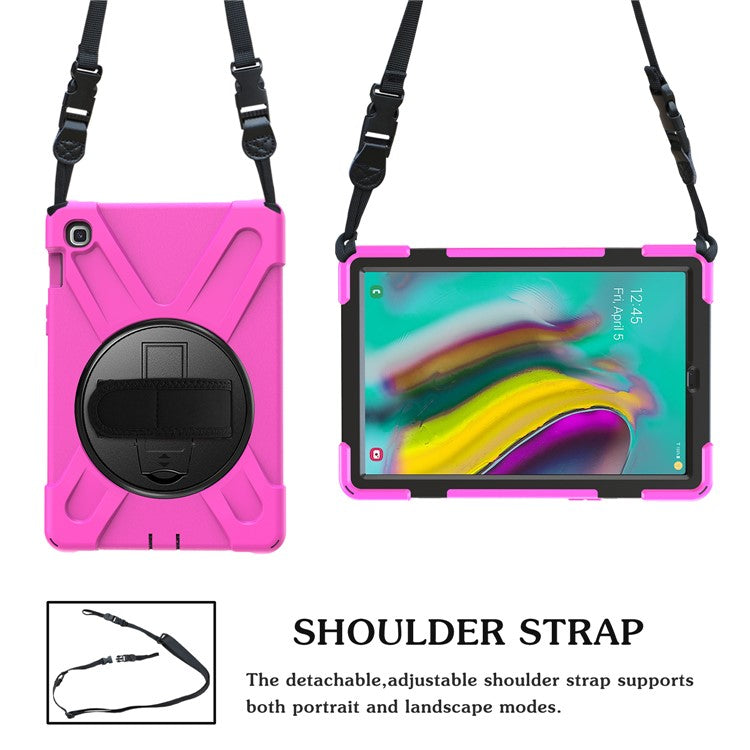 X-Shape 360 Degree Swivel PC + Silicone Combo Kickstand Shell with Shoulder Strap for Samsung Galaxy Tab S5e SM-T720 - Rose