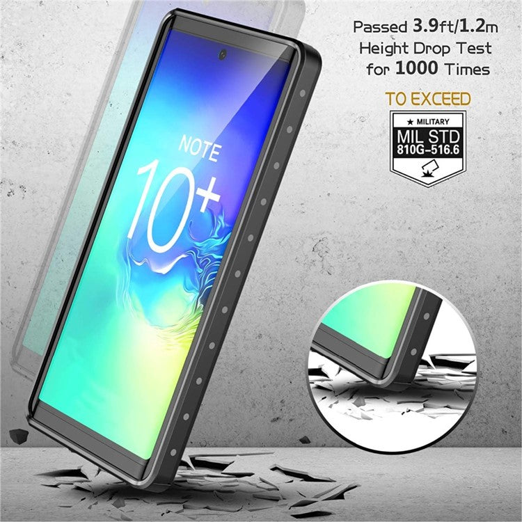 REDPEPPER IP68 Waterproof Phone Case for Samsung Galaxy Note 10 Plus [Support Fingerprint Unlock] [Clear Back] - Black
