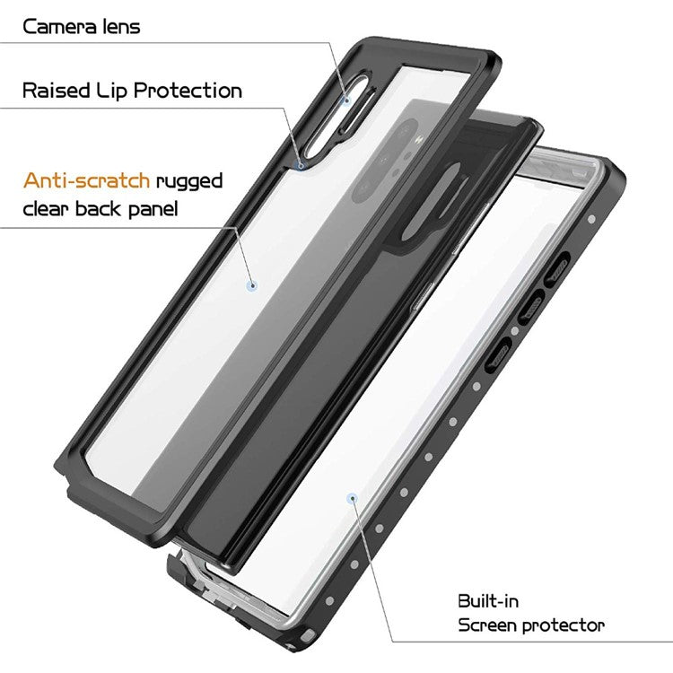 REDPEPPER IP68 Waterproof Phone Case for Samsung Galaxy Note 10 Plus [Support Fingerprint Unlock] [Clear Back] - Black
