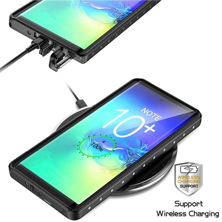 REDPEPPER IP68 Waterproof Phone Case for Samsung Galaxy Note 10 Plus [Support Fingerprint Unlock] [Clear Back] - Black