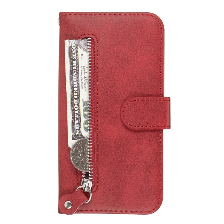 Zipper Pocket Wallet Stand Flip Leather Phone Shell for Samsung Galaxy A20e - Red