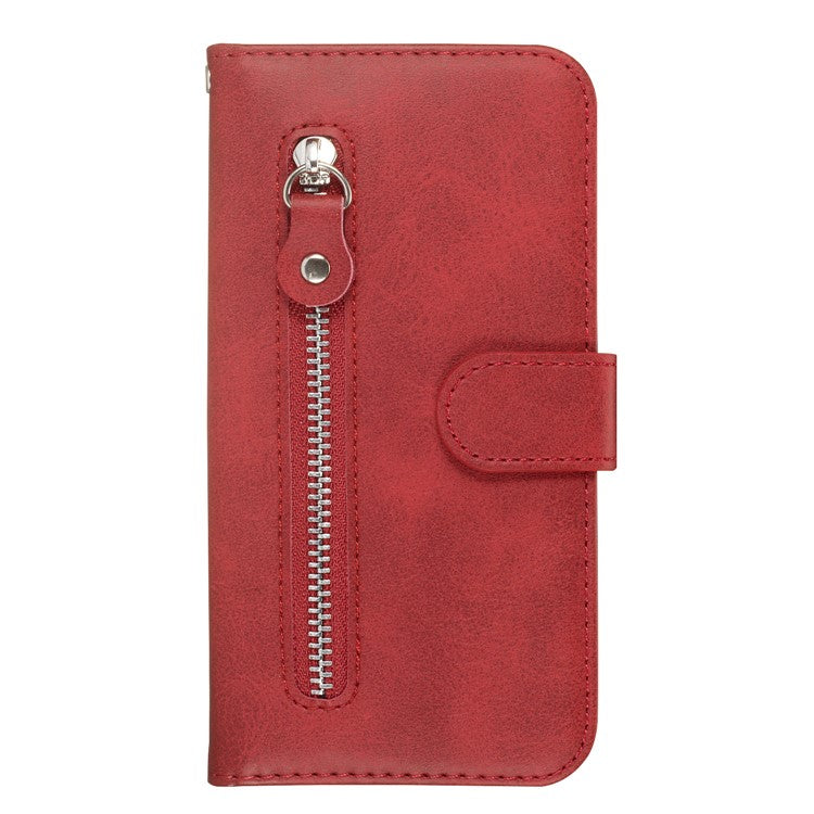 Zipper Pocket Wallet Stand Flip Leather Phone Shell for Samsung Galaxy A20e - Red