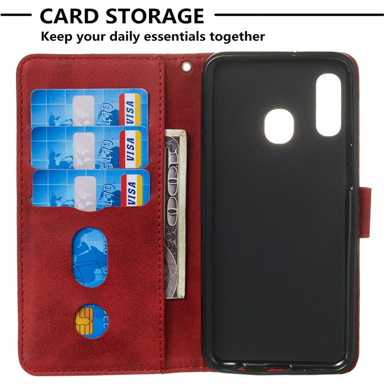 Zipper Pocket Wallet Stand Flip Leather Phone Shell for Samsung Galaxy A20e - Red
