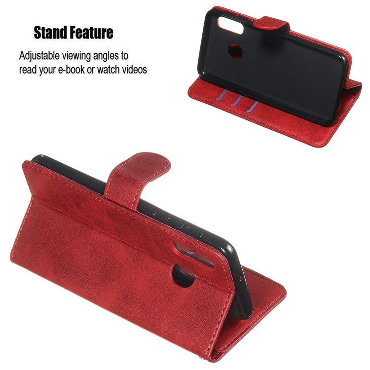 Zipper Pocket Wallet Stand Flip Leather Phone Shell for Samsung Galaxy A20e - Red