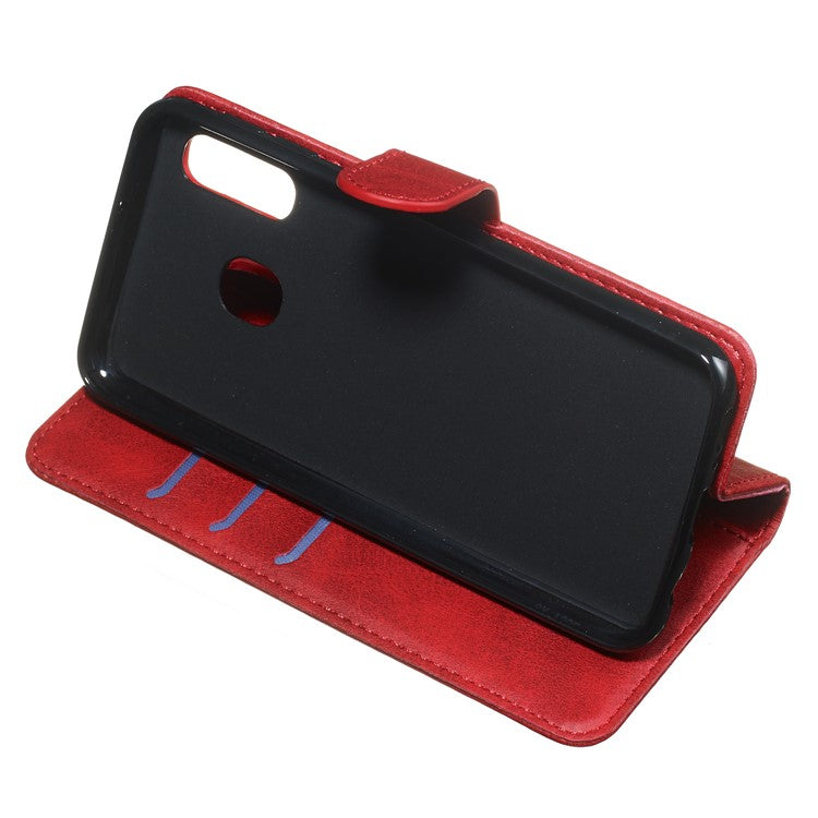 Zipper Pocket Wallet Stand Flip Leather Phone Shell for Samsung Galaxy A20e - Red