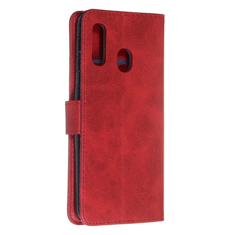 Zipper Pocket Wallet Stand Flip Leather Phone Shell for Samsung Galaxy A20e - Red