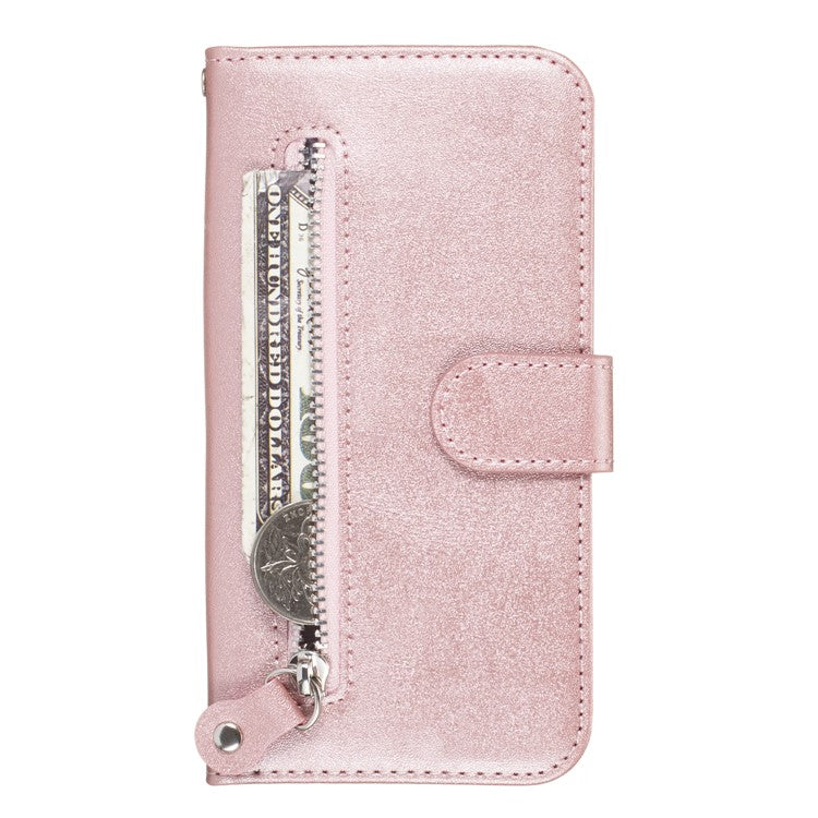 Zipper Pocket Leather Wallet Stand Case for Samsung Galaxy A20/A30 - Rose Gold