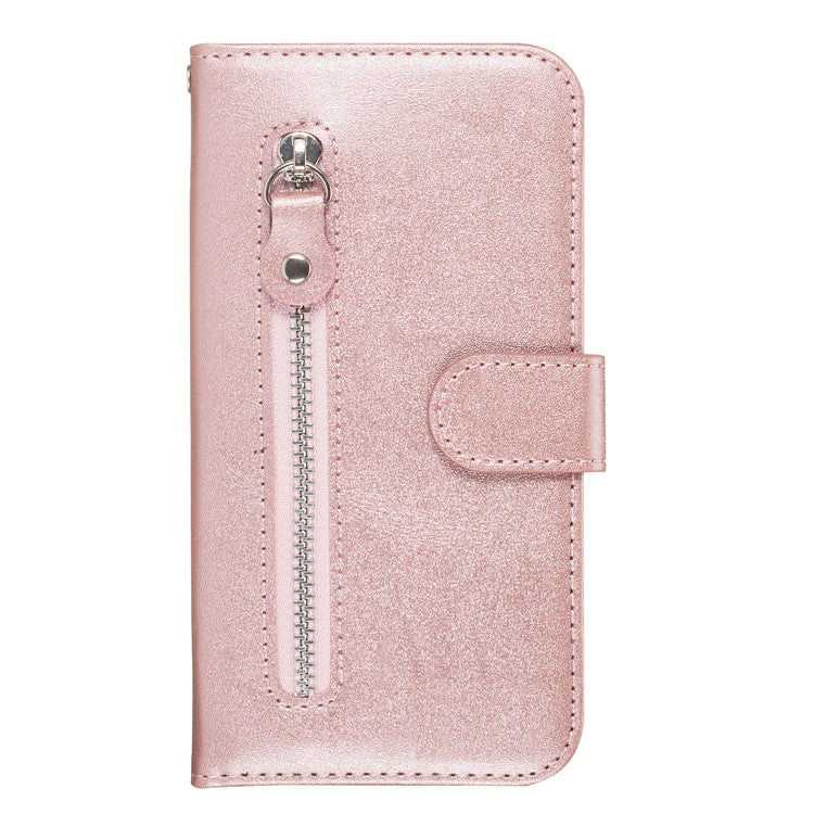 Zipper Pocket Leather Wallet Stand Case for Samsung Galaxy A20/A30 - Rose Gold
