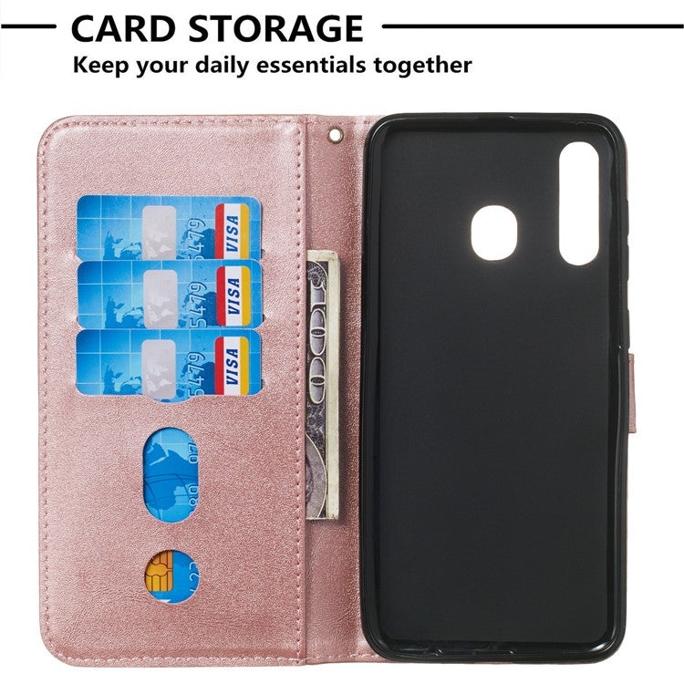 Zipper Pocket Leather Wallet Stand Case for Samsung Galaxy A20/A30 - Rose Gold