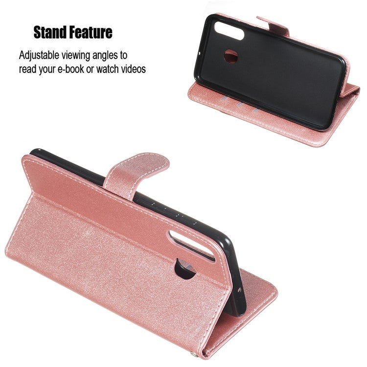 Zipper Pocket Leather Wallet Stand Case for Samsung Galaxy A20/A30 - Rose Gold