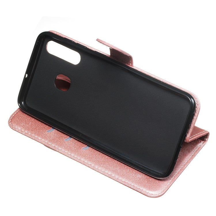 Zipper Pocket Leather Wallet Stand Case for Samsung Galaxy A20/A30 - Rose Gold