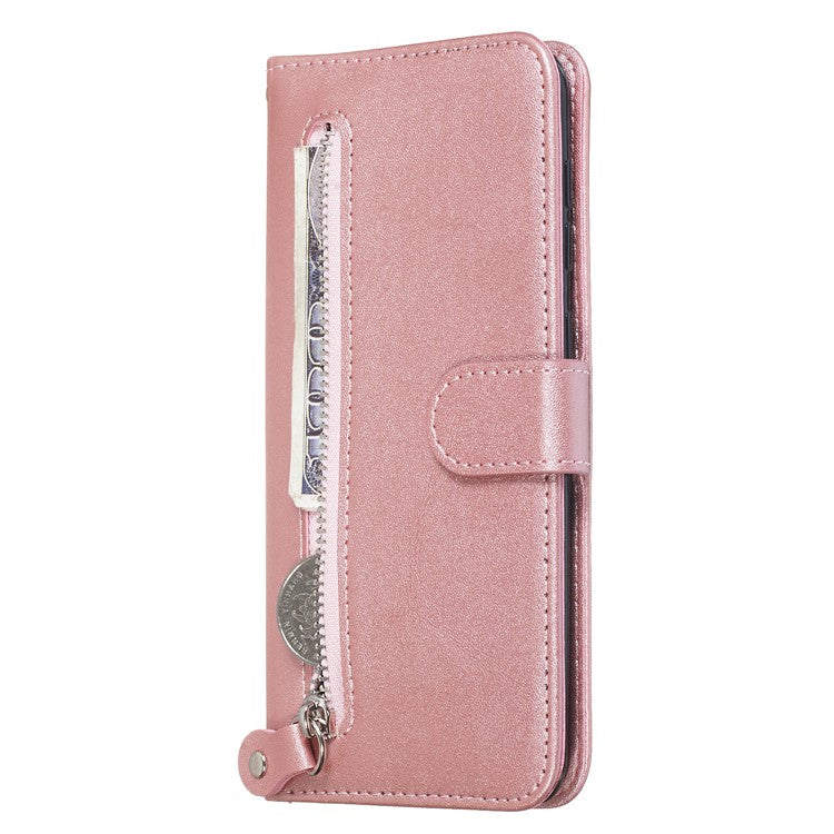 Zipper Pocket Leather Wallet Stand Case for Samsung Galaxy A20/A30 - Rose Gold